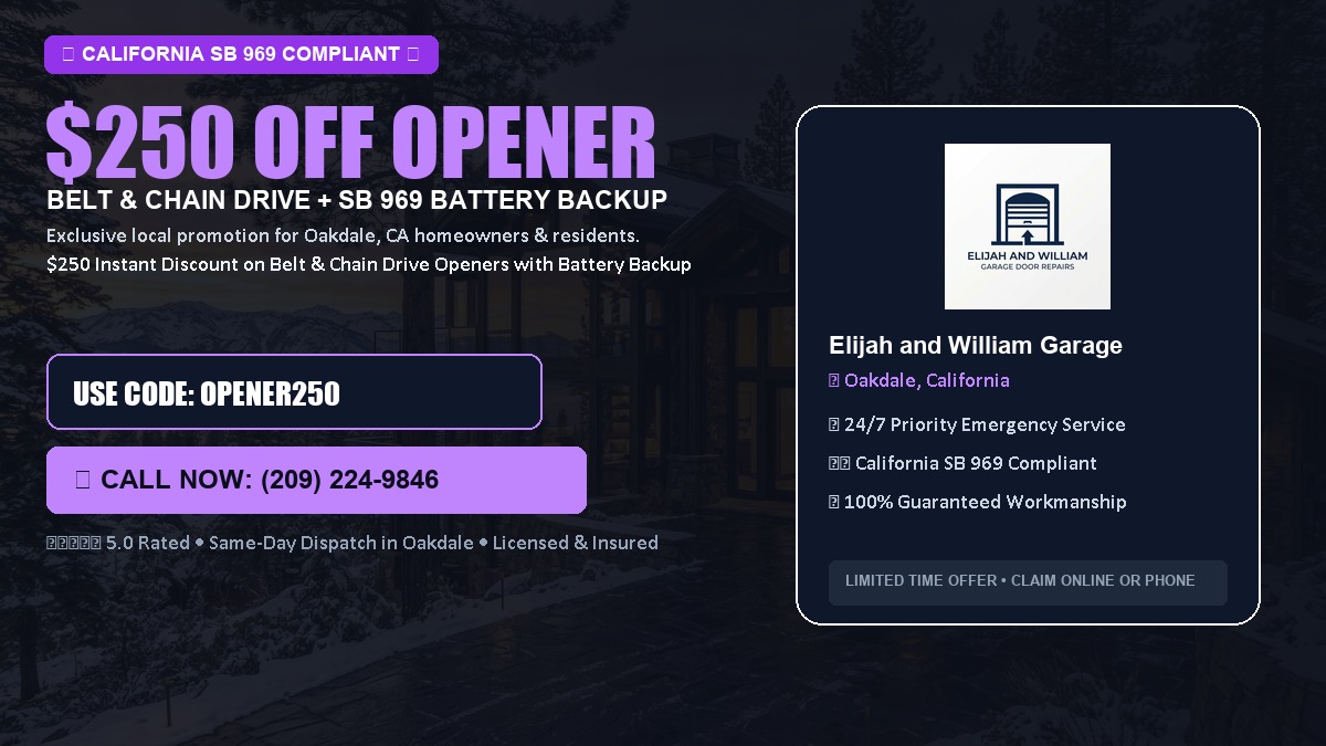 $250 OFF Smart Garage Door Opener Installation (Belt & Chain Drive with California SB 969 Battery Backup) in Oakdale, CA