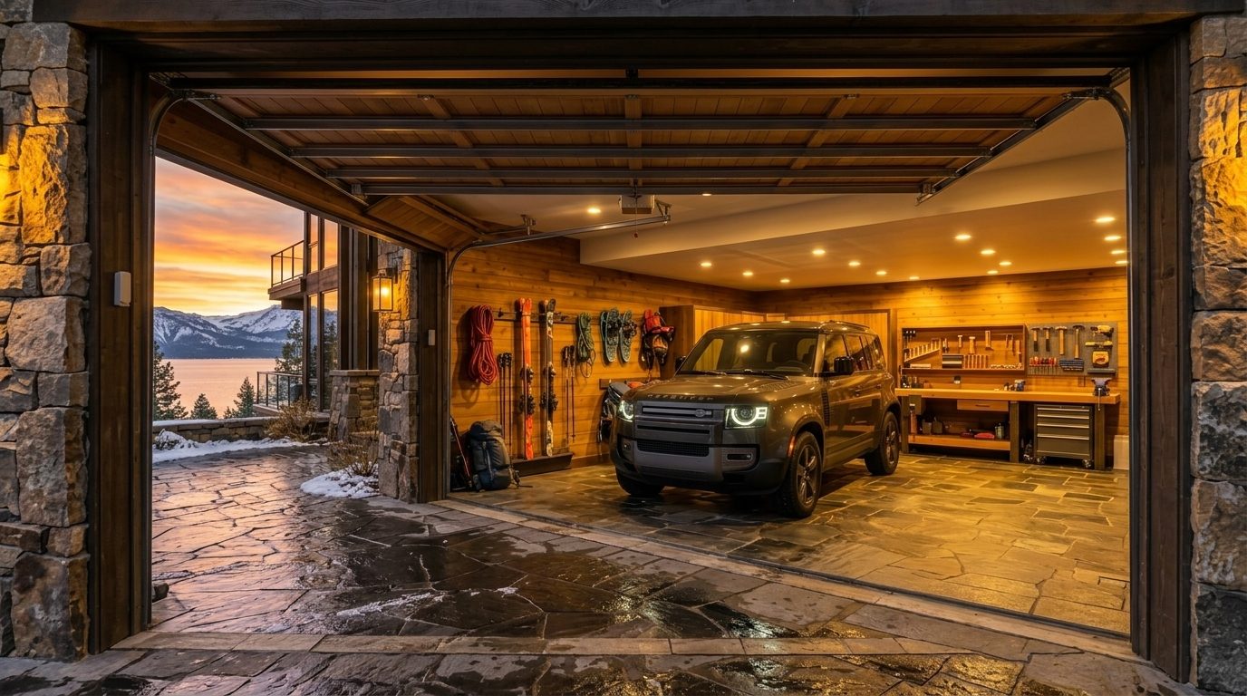 Elijah and William Garage Door Repairs Interior View of Custom Garage Door Overhead and Workshop